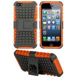 iPhone 5 5S TPU+PC Dual  Hybrid Case with Stand (Black-Orange)